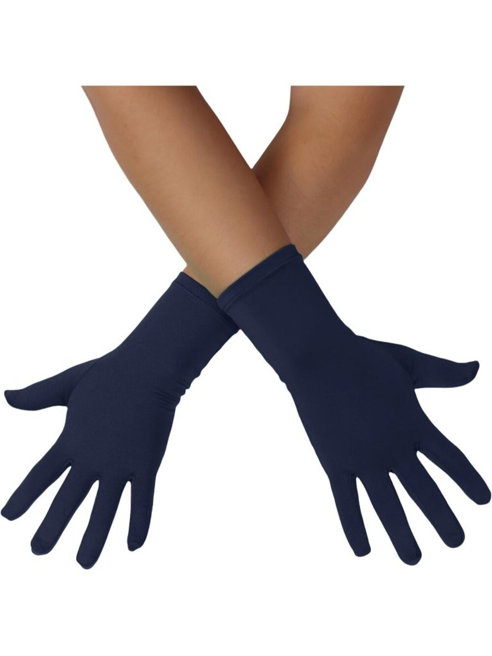 Men's and Women's Navy Length Spandex Stretch Halloween Wedding Prom Gloves